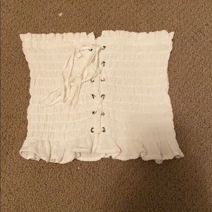 White scrunchie lace up tube top